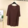 Women Casual Comfortable Summer Loose Fit Large Size Modal V Neck T Shirt Half Sleeve High Low Hem Top