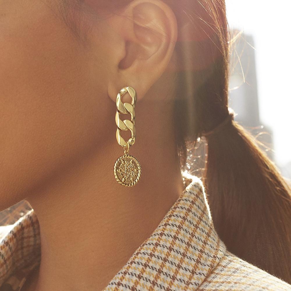 Elegant Gold Plated Alloy Hoop Earrings Modern Chain Braided Design For Women