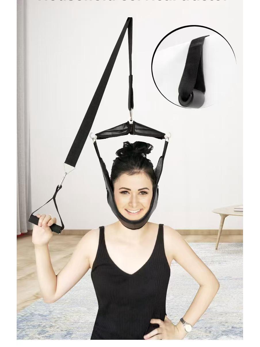 

Cervical Traction Belt: Portable Neck Stretch & Support for Home Use Black Leather чорний