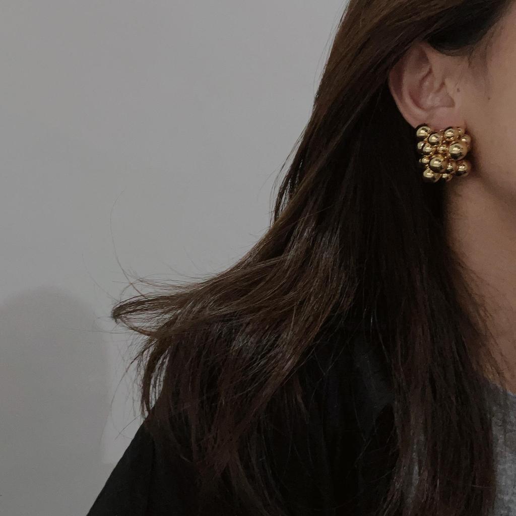 925 Sterling Silver Irregular Beaded Earrings with Textured Metal Balls – European/American Style, Exaggerated Fashion Design