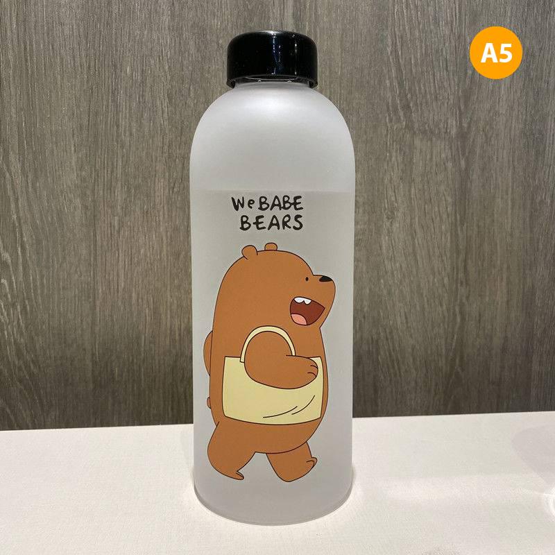 1000 ml roztomilý pohár Panda Bear Plastová průhledná matná kreslená láhev na vodu