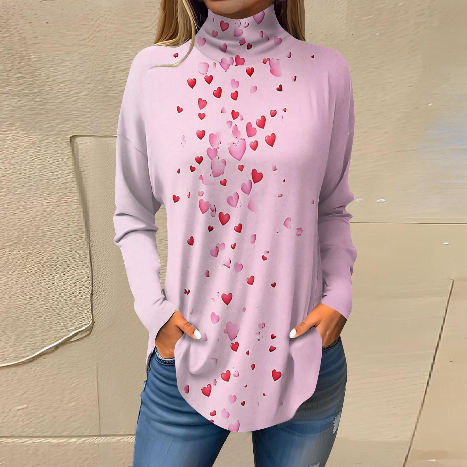 

Футболки для женщин, осенние повседневные рубашки с длинным рукавом, толстовка с принтом, топ с высоким воротом, пуловер XL арбуз красный