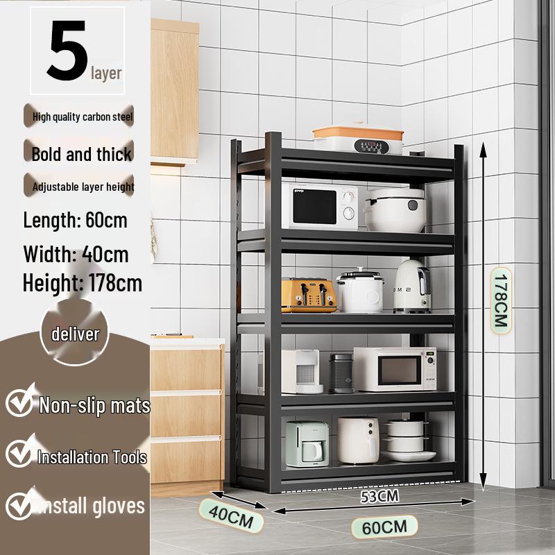 Multi-Layer Kitchen Floor Rack: Multi-Function Microwave and Cookware Storage (Non-Stainless Steel)