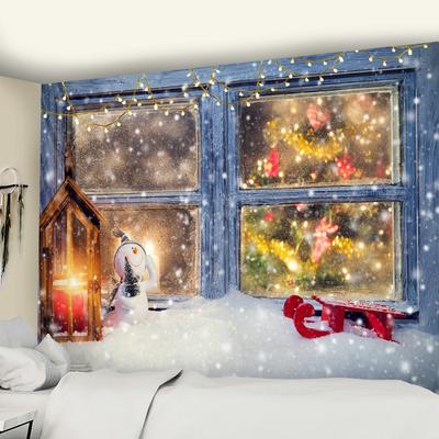 Christmas Popular Hanging Cloth False Window Scenery Outside The Window Tapestry Home Decoration Christmas Gift