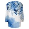 Women's V-Neck Three-Quarter Sleeve Small Floral Print Blouse - Loose Fit Casual Top for Summer