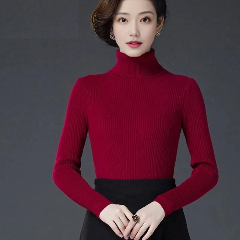 Black women's turtleneck thickened warm new sweater short winter pullover slim fit large size knitted bottoming shirt looks thin