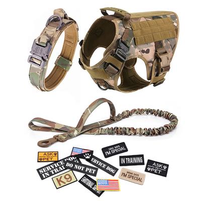Hundegeschirr, Leine, Halsband, Patches-Set für mittelgroße und große Hunde, Militär-Haustierweste, verstellbar, taktisches Hundegeschirr für Training und Spazierengehen