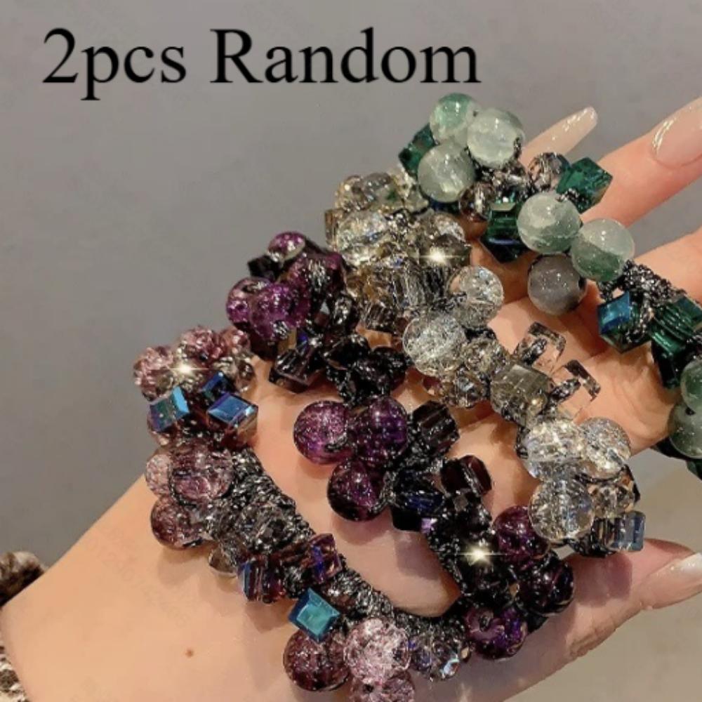 

2-Pack Mixed Color Sparkling Crystal Hair Ties, Retro Light Luxury Style, Daily Hair Tying / Bun Styling / Party Accessories