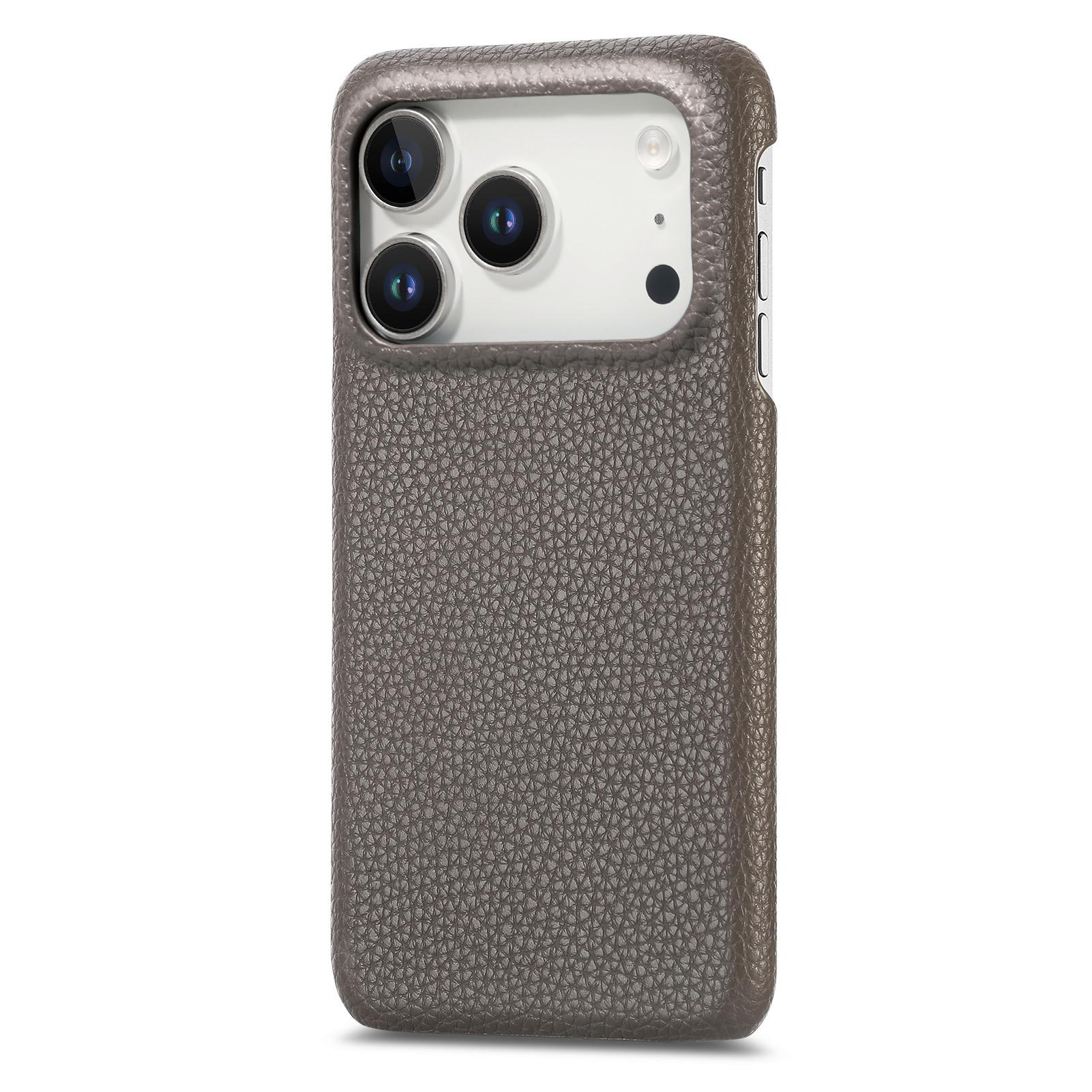 For iPhone 17 Pro Max Case Litchi Texture Leather Coated PC Mobile Back Cover