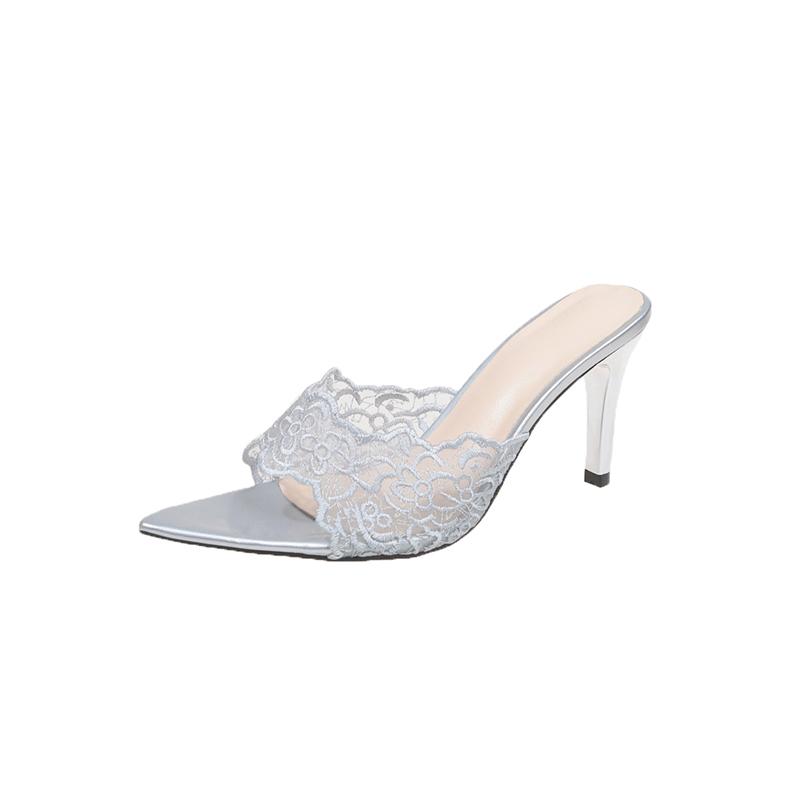 

Модные женские босоножки на шпильке Летние Новые Остроносые С Открытым Носком Ажурные Противоскользящие Износостойкие Шлепанцы на Высоком Каблуке 43 серебряный