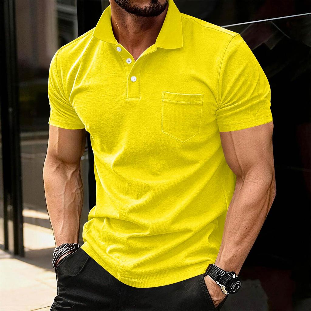 Men’s Short Sleeve Polo Shirt with Chest Pocket Classic Fit Soft Cotton Collared Top for Casual or