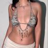 Transparente Perlen-Tops Bikini Rave Körper Party Kette BH-Tops Perlen Strandmode Damen Perlenstickerei Dessous Harness Bralette