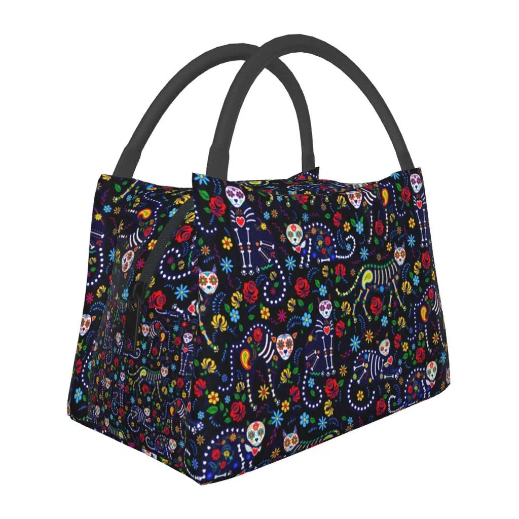 Spooky Halloween Ghost Lunch Bag Skulls Print Lunch Box Casual Outdoor Cooler Bag Convenient Waterproof Thermal Tote Handbags