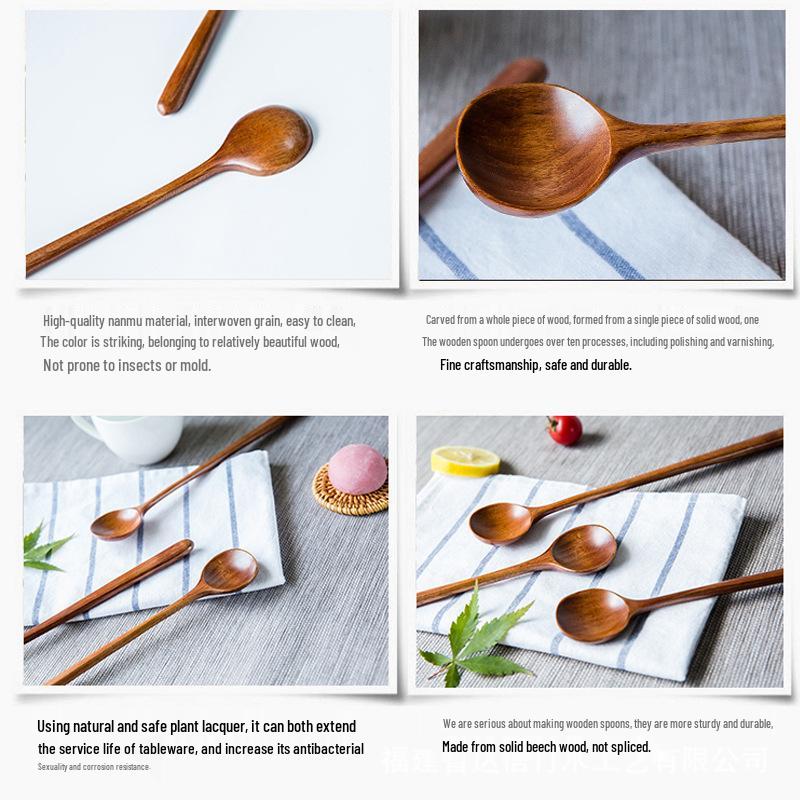 Food-Grade Wooden Spoon with Extended Handle - Anti-Scalding, Ideal for Mixing in Rice Cookers & Milk Pots, Engravable.
