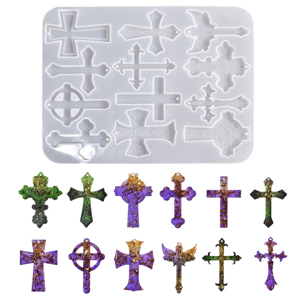 Epoxy Necklace Mold Cross Earring Combination Ornament Mold Resin Casting Pendant Mold Suitable for Diy Crafts