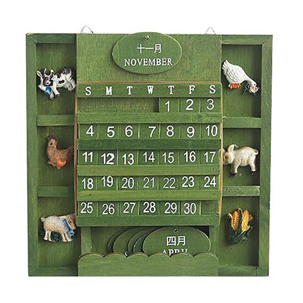 Creative Vintage Calendar 1Set Handmade Wooden Home Decoration Hanging Wall DIY Cute Animals Wooden Perpetual Wall Calendar