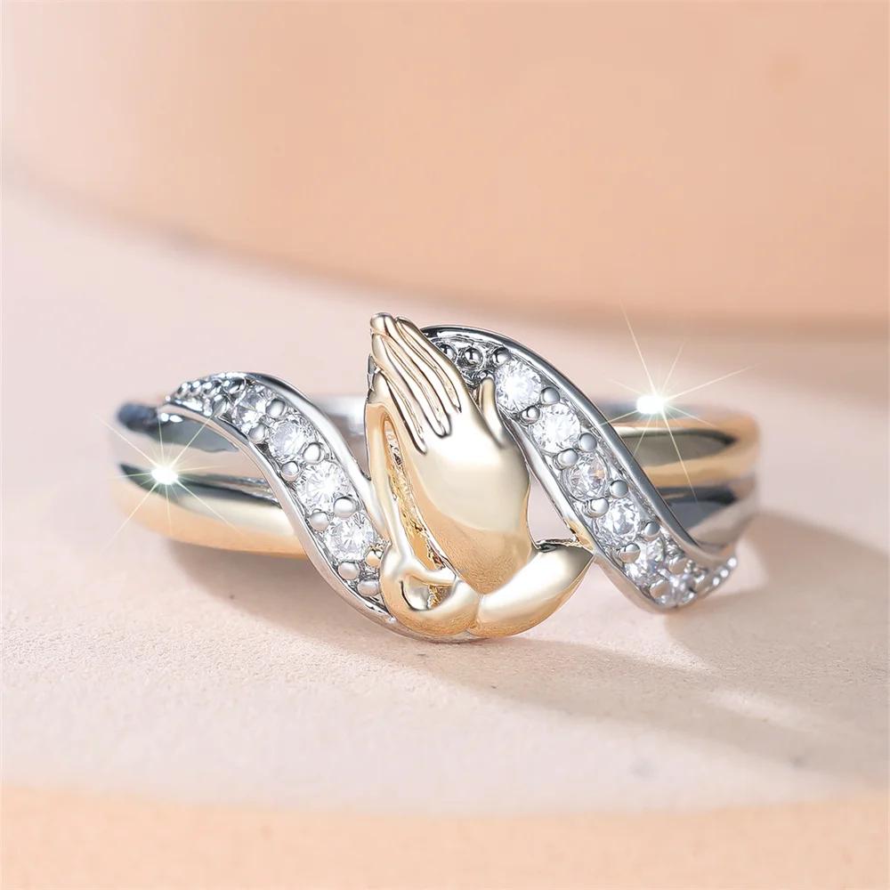 

Винтажные кольца для молитвы серебристого и золотистого цвета для женщин, уникальные религиозные украшения для рук с цирконом, подарки 8