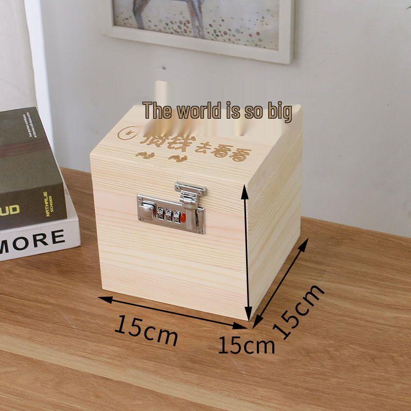 Solid Wood Password Money Box: Creative Large-Capacity Savings Jar, Unique Gift for Secure Saving.