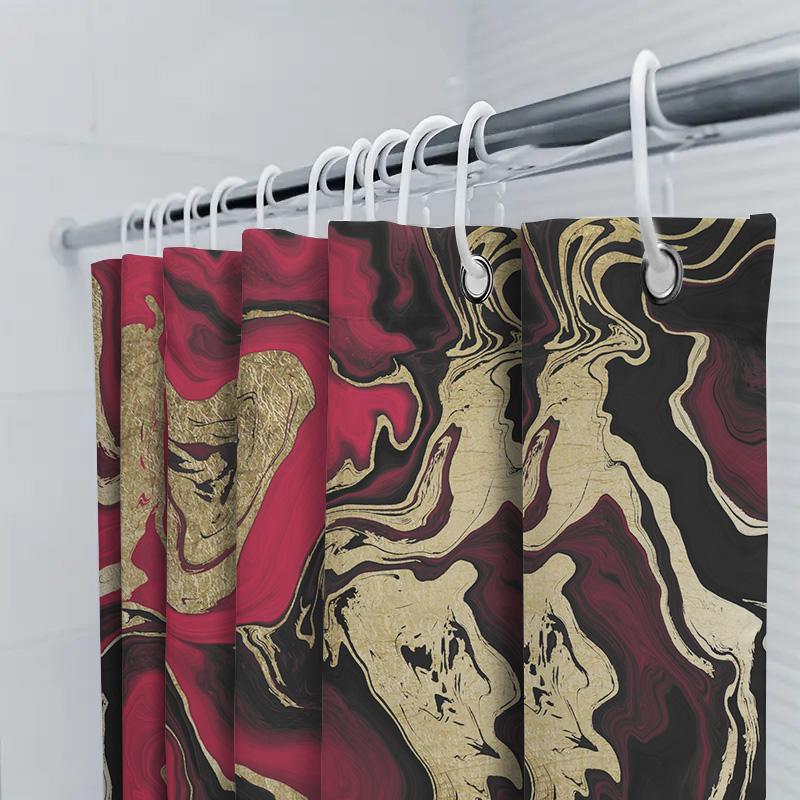 Luxury Red Marble Shower Curtain Elegant Gold And Black Print Waterproof Home Decor Bathroom Accessories Size Customizable For B