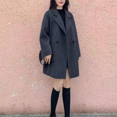 Palton de lână gri de lungime medie pentru femei, primăvara 2025