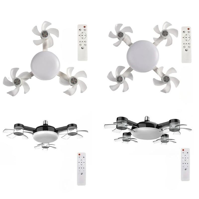 E27 Drone Ceiling Fan Light 3 Color Stepless Dimming Decorative Fanlight with Remote Control for Bedroom Living Room Kitchen