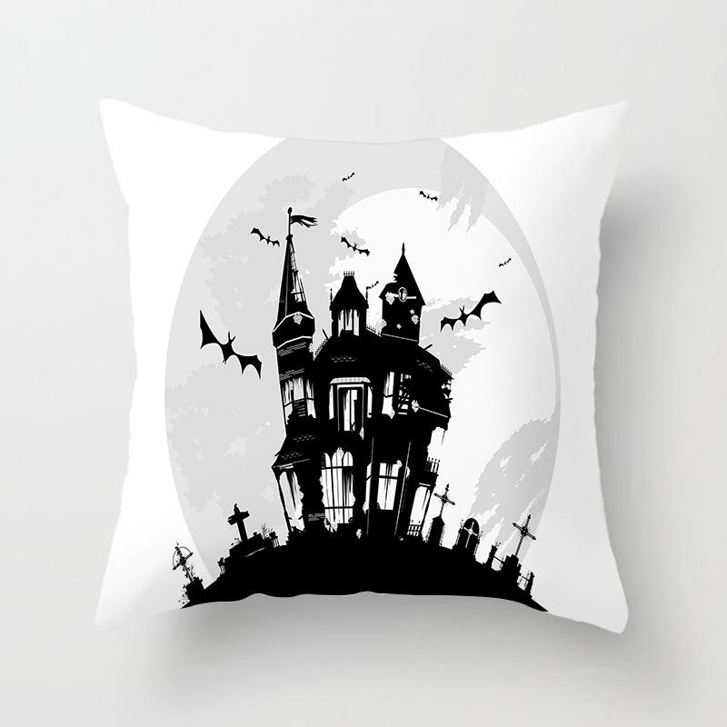 New Halloween Black and White Skull Pumpkin Printed Peach Leather Velvet Pillowcase Sofa Office Cushion Cover