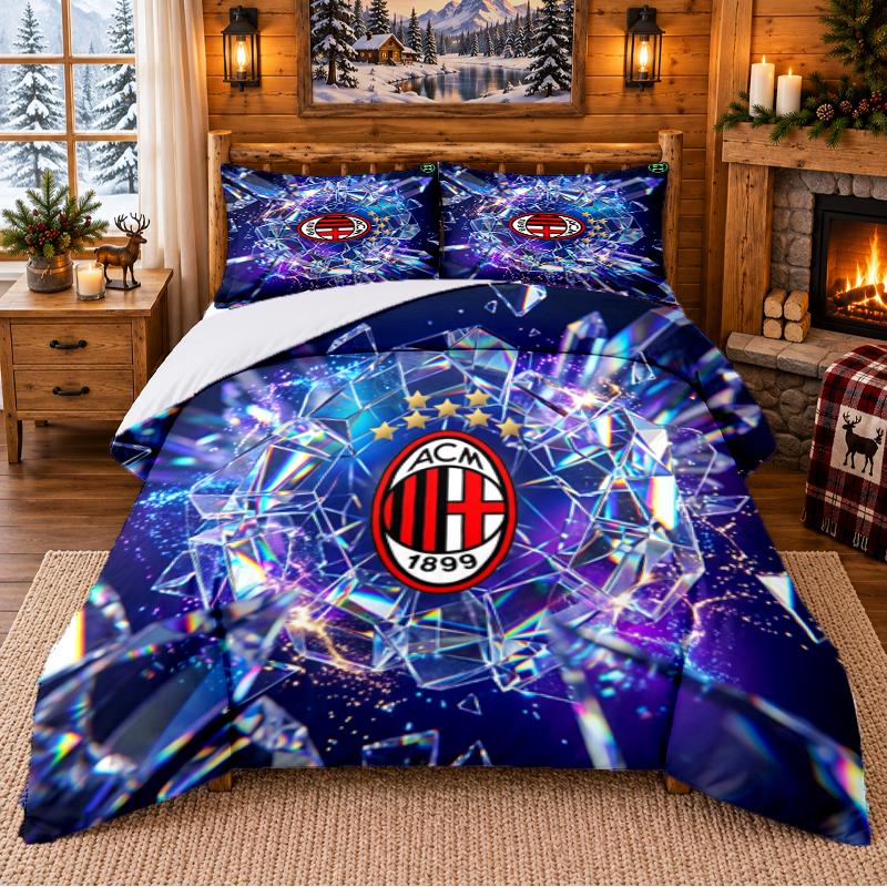 Printed 3Pcs Bedding Set AC Milan Pattern Bed Sheet Pillowcase For Bedroom Decor