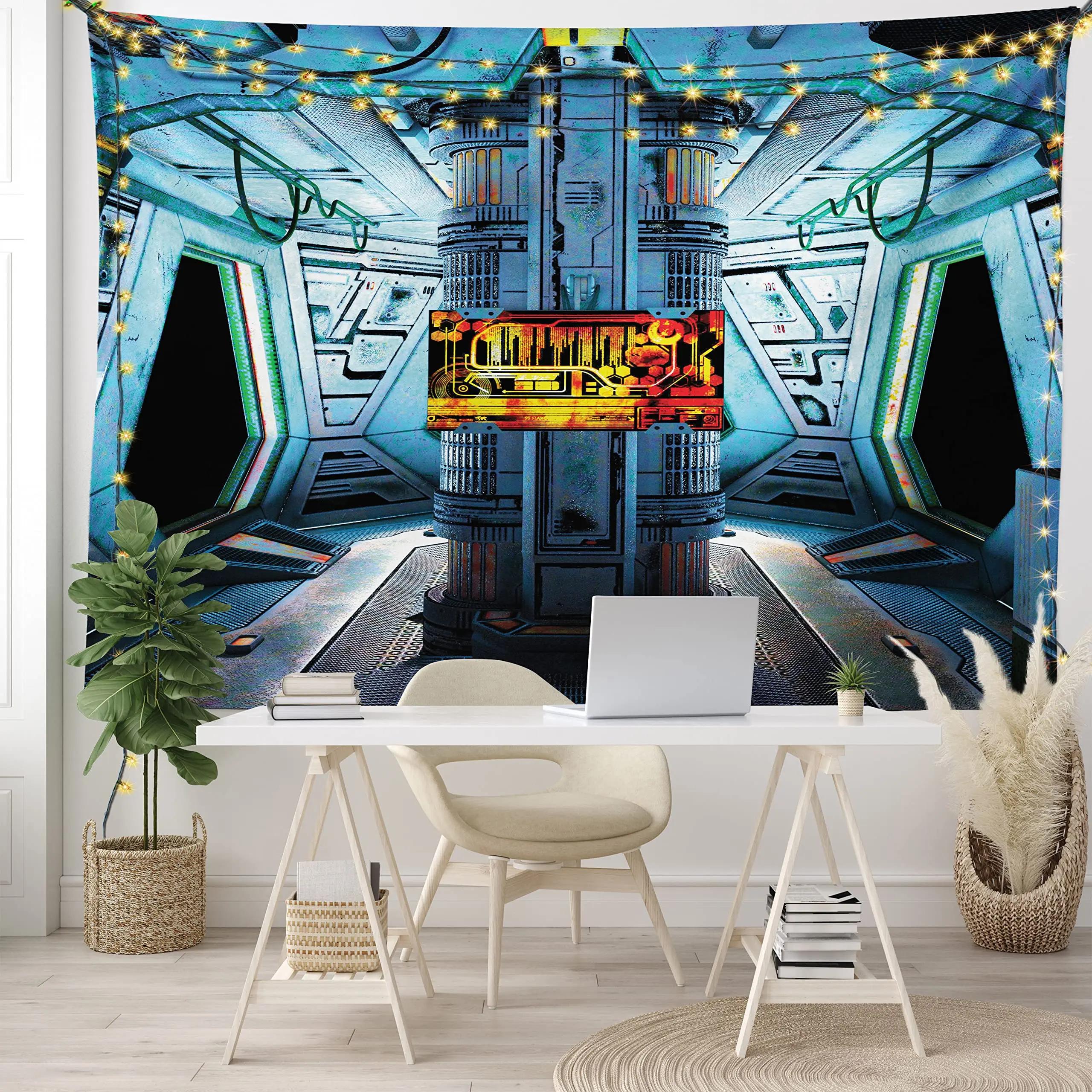 

Futuristic Tapestry SciFi Corridor Space Ship Tapestry Space Station Tapestry Wall Hanging for Bedroom Living Room Dorm Decor 74x94cm(29x37in)