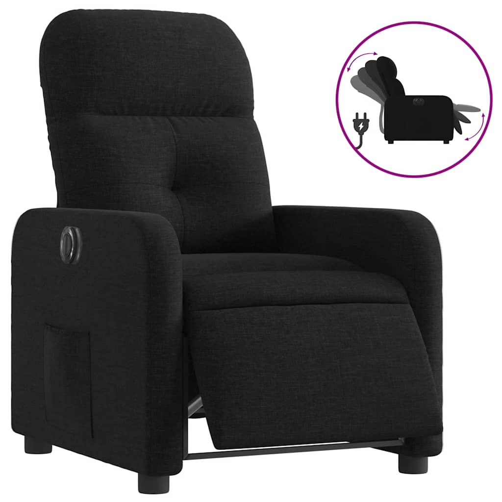 Vidaxl Electric Recliner Armchair, Black, Fabric Upholstered