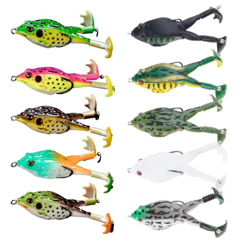5Pcs Fishing Lures Soft Artificial Frogs Fishing Trout Fishing Lures Double Propellers Colorful Large Feet Swimbaits Set