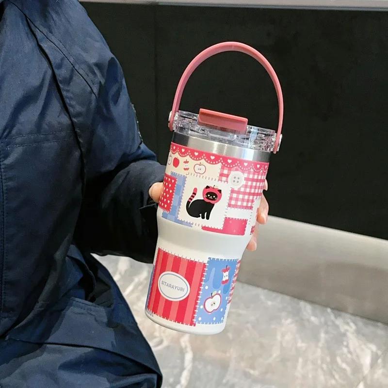 900ML Ice Cup Car 304 Stainless Steel Coffee Cup Heat Insulated Keep Warm Cold Vacuum Flask Beer Water Mug Tumbler with Handle