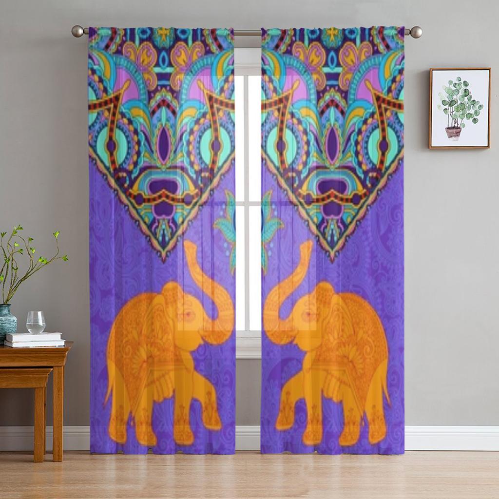 Muster mit Elefanten Transparente Fenstervorhänge für Wohnzimmer Schlafzimmer Voile Tüll Vorhänge Stoffdraperien für Küche