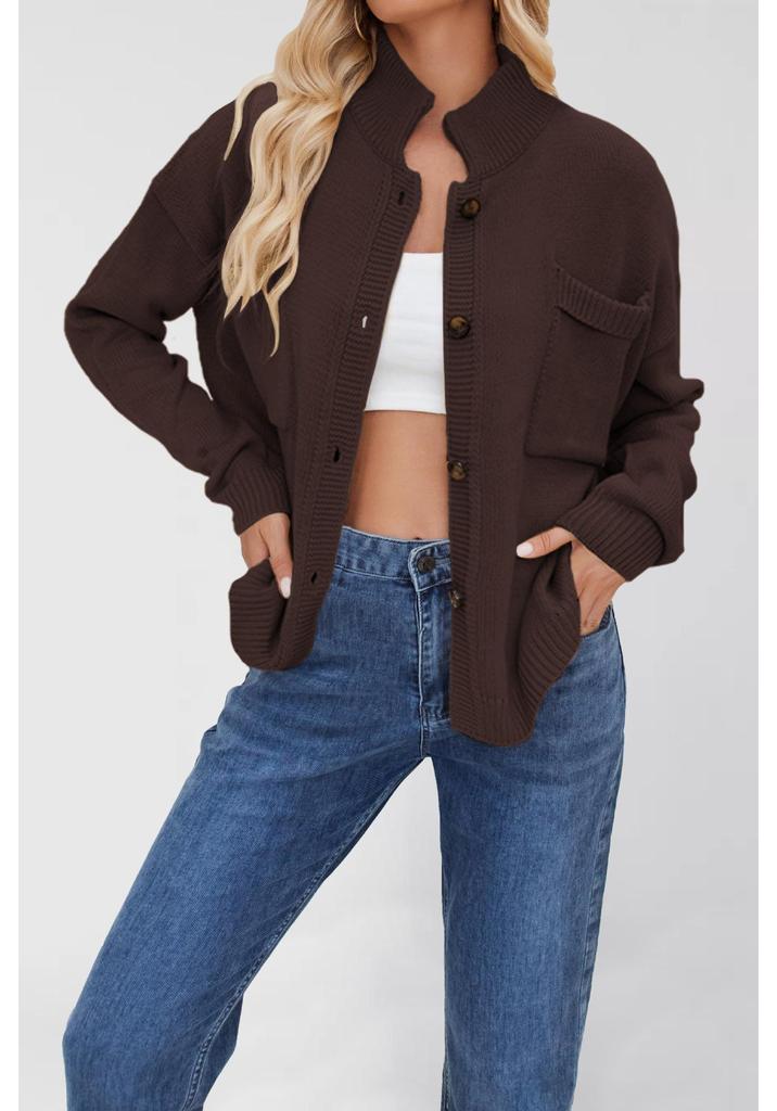 Women's Plus Size Solid Color Knitwear Cardigan with Stand-up Collar - New 2026 Collection