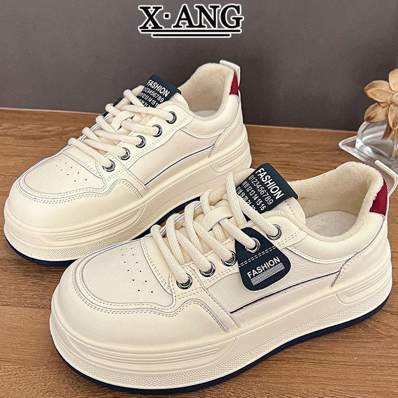 Leather Platform White Shoes Children's Board Shoes New Autumn and Winter Velvet Warm Two Cotton Shoes Casual Sports Shoes