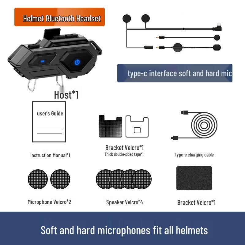 Waterproof Bluetooth Motorcycle Helmet Earphones with Noise Cancelling & Multi-person Intercom