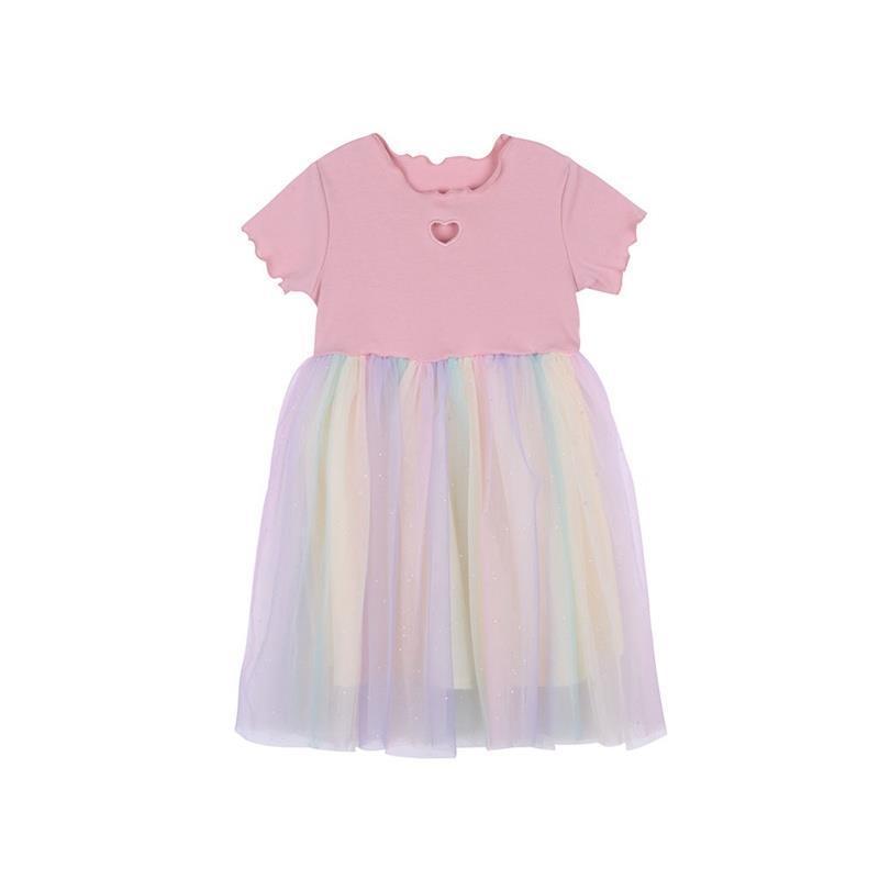 2026 Girls' Korean-Style Rainbow Princess Dress: Trendy Summer Gauze Skirt