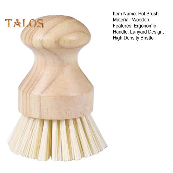 Pot Brush with Ergonomic Long/Short Round Handle High Density Bristle Wooden Cleaning Brush Stain Remover Brush