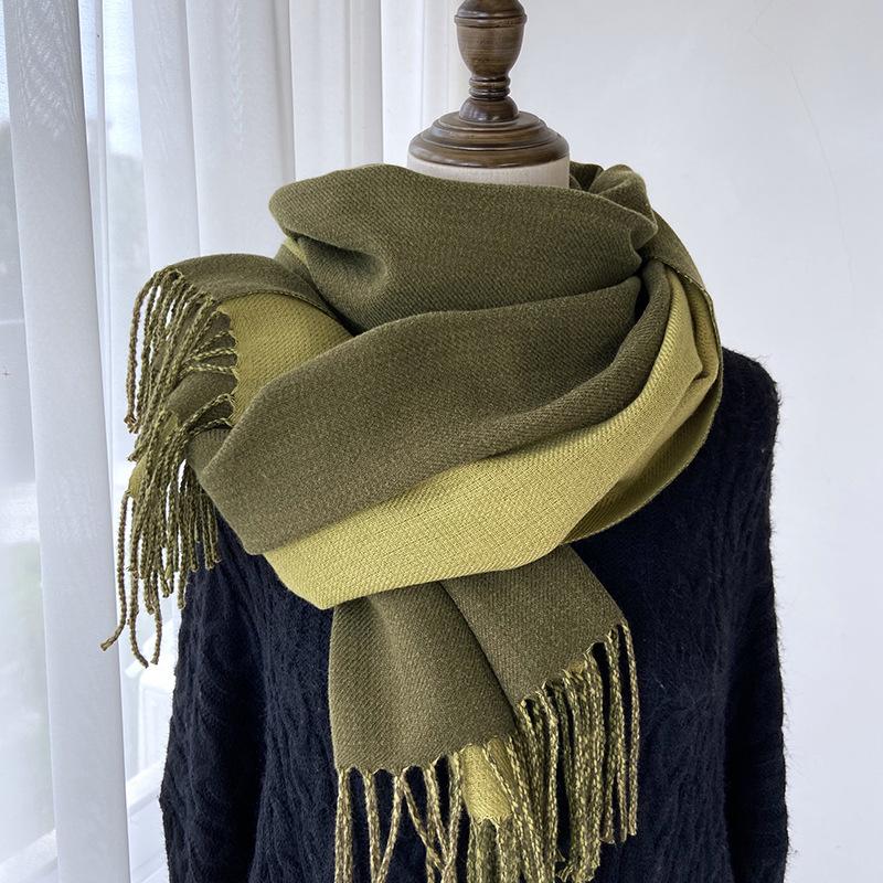 Women Winter Knitted Scarf Ladies Men Solid Double-Sided Tassel Scarve Mujer Male Foulard Wrap Shawl Unisex Imitation Cashmere