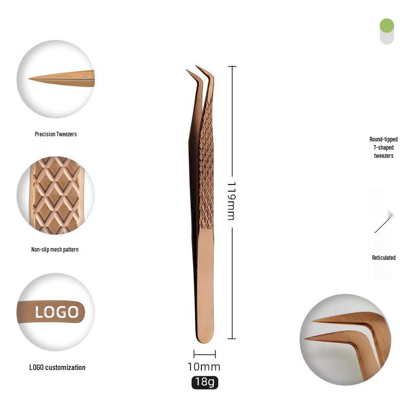 Golden Feather Stainless Steel Eyelash Tweezers for Grafting and Extensions