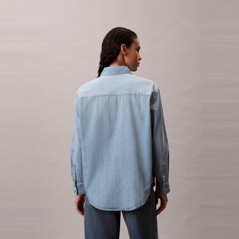 Calvin Klein American Vintage Casual Light Blue Washed Cotton Loose Denim Shirt Women Shirts 47D752G