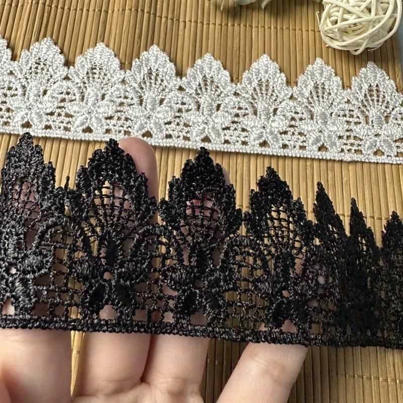 3Yards White/Black Floral Lace Trim - Water-Soluble Flower Embroidery for Wedding Veils, Hair Accessories & DIY Clothing Crafts
