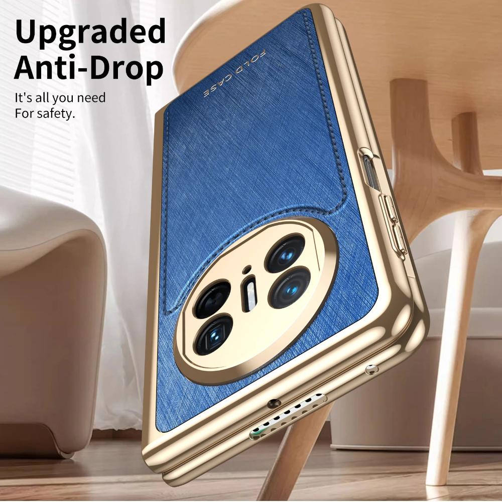 Luxuriöse Goldseiden-Textur Veganes Lederhülle Für Huawei Mate X3 X5 Mit Klarer Hartglas-Displayschutzfolie Galvanisierte Abdeckung