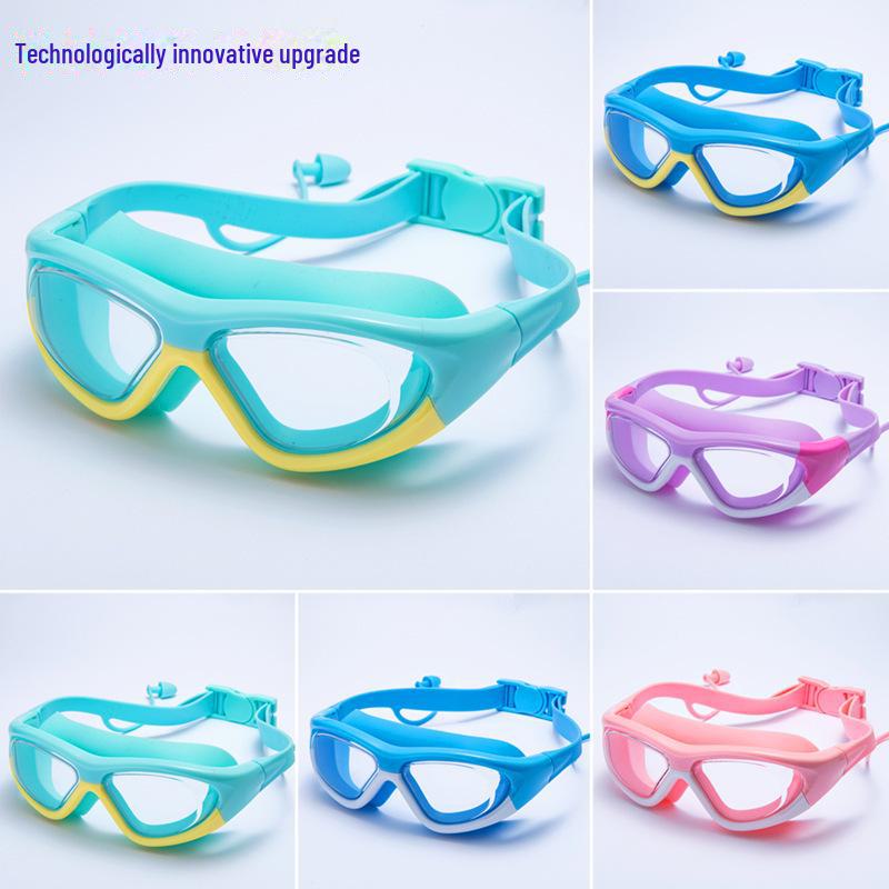 Children's Wide-Angle, Anti-Fog Swimming Goggles with Silicone Seal and Earplugs - High-Definition Waterproof Design for Boys and Girls