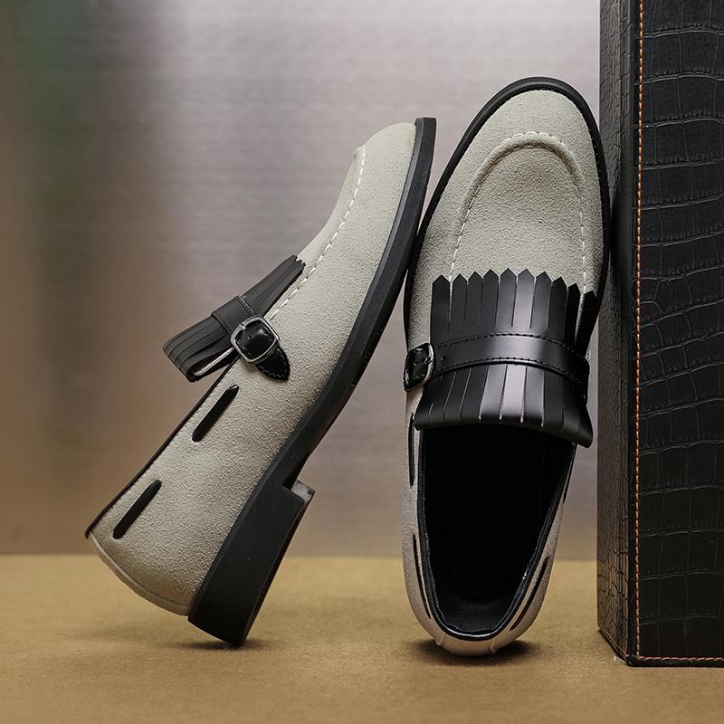 Men British Fashion Suede Patchwork Monk Strap Tassels Formal Shoes Male Dress Wedding Prom Homecoming Sapato Social Masculino