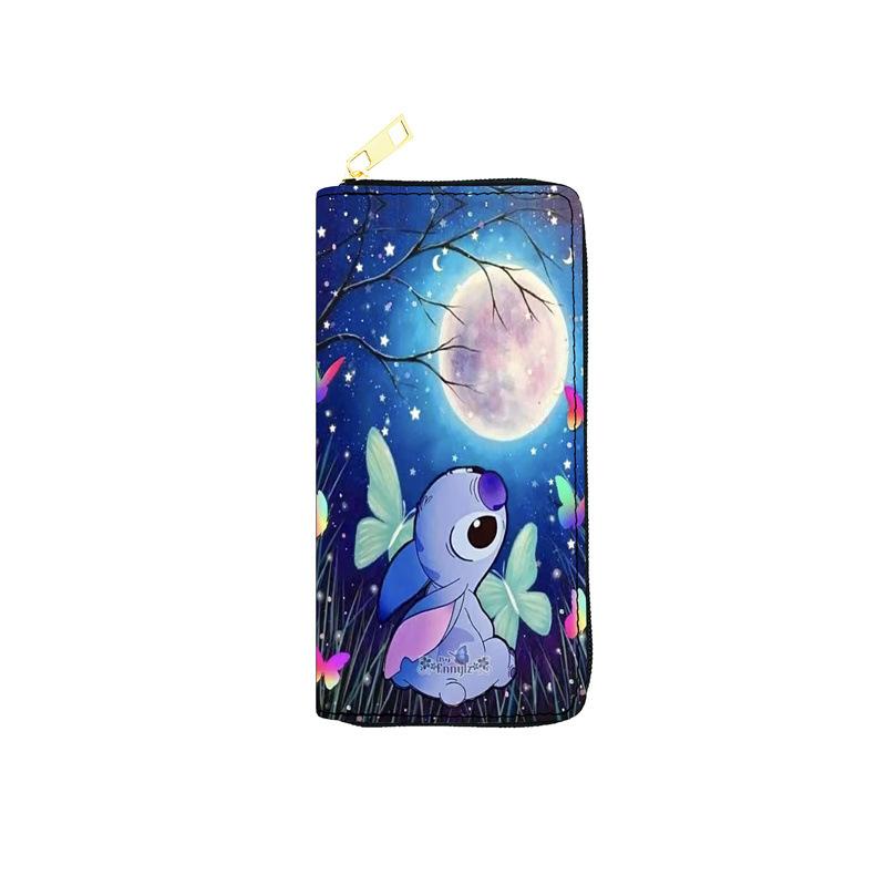 Stitch PU Long Wallet Student Purse Single Zipper Bag Makeup Bag Anime Passport Bag 3pcs