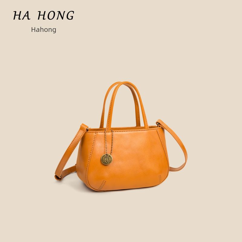 

Hahong Full-grain Leather Square Sling Bag Shoulder Messenger Bag Genuine Leather Bag Women s Simple Retro Commuter Advanced Brown