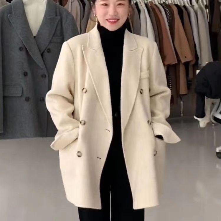 Новейшее двустороннее шерстяное пальто, Маленький костюм, Повседневное шерстяное пальто свободного кроя в корейском стиле S