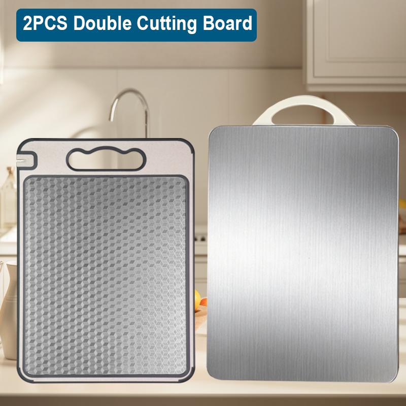 Stainless Steel Dual-Sided Cutting Board Chopping Board Kitchen Easy to Clean Food Grade Hanging Holes Kitchen Cutting Board
