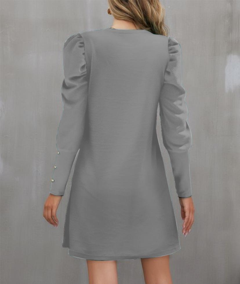 2023 European & American Women's Puff Sleeve Button Top - Autumn/Winter Round Neck Long Sleeve.
