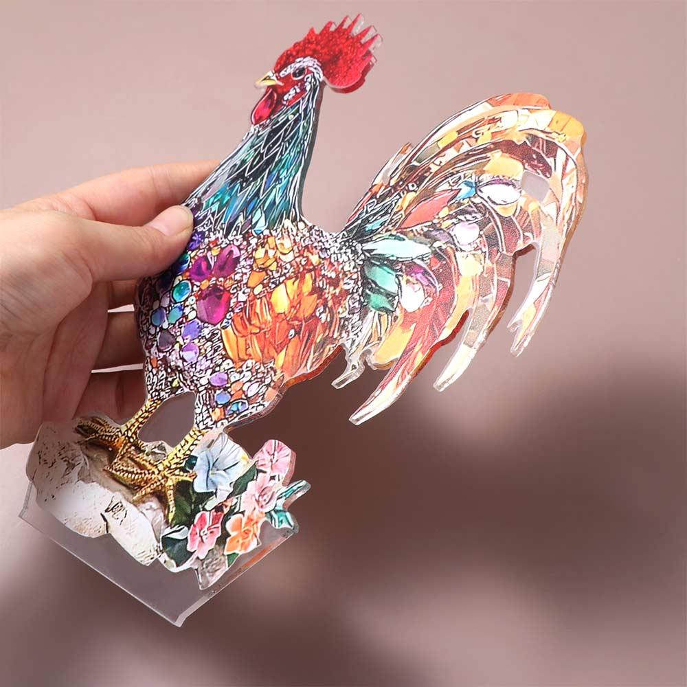 2D Flat Animal Statue Ornament Acrylic Miniatures Figurine Sculpture Rooster Ornament  Living Room